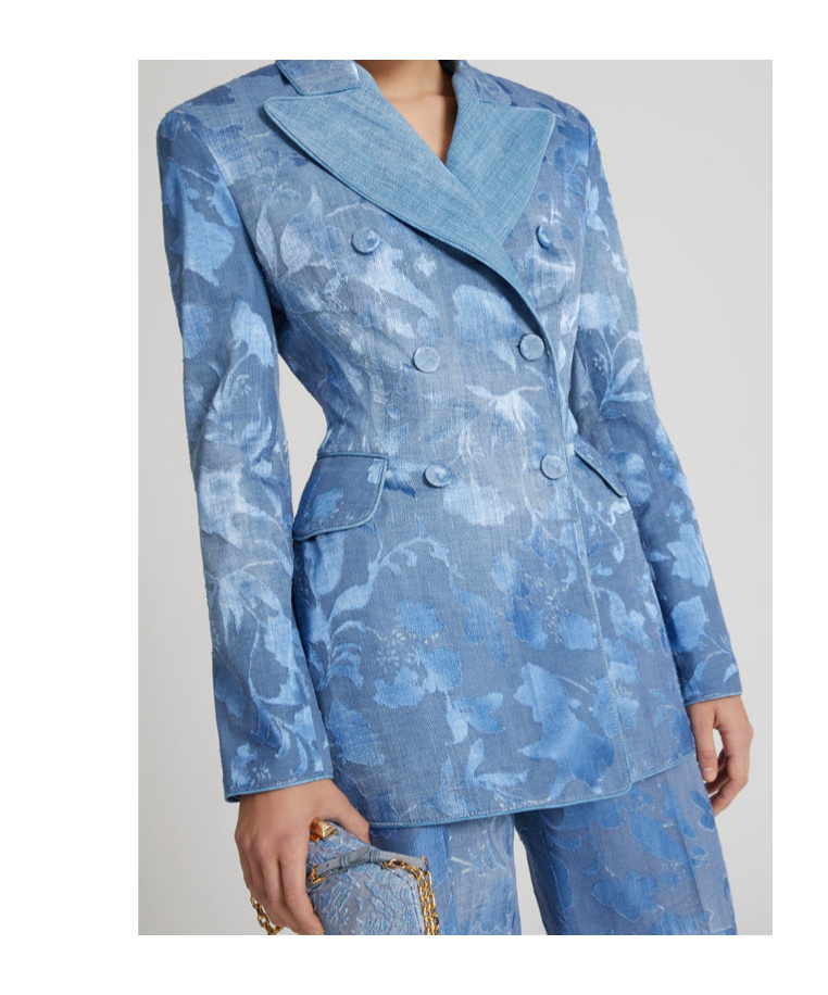 ERMANNO SCERVINO DEVORÉ ROSE DENIM-PRINT BLAZER