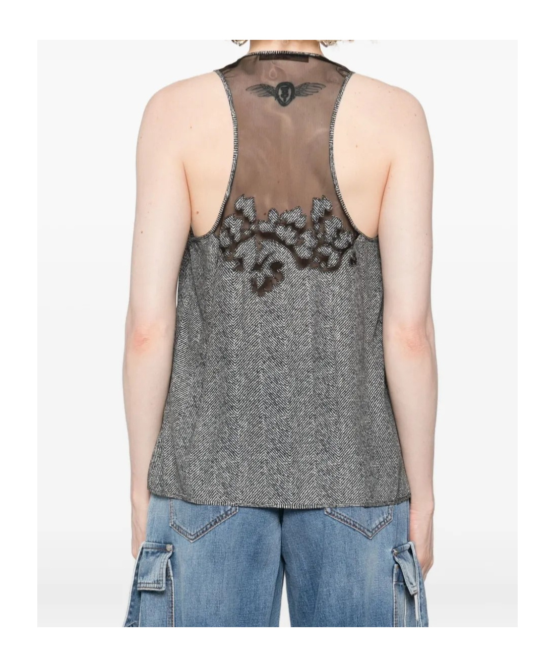 Ermanno Scervino Herringbone Embroidered Top In Gray