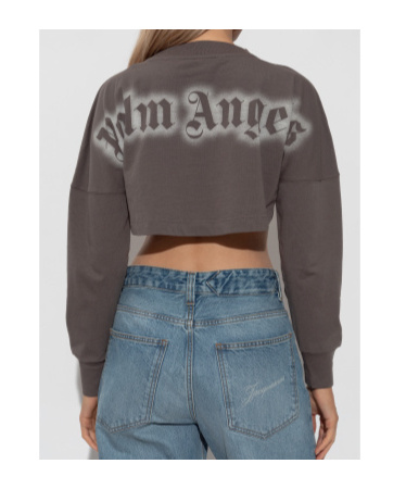 Palm Angels Long-sleeved Cropped Top In Gray
