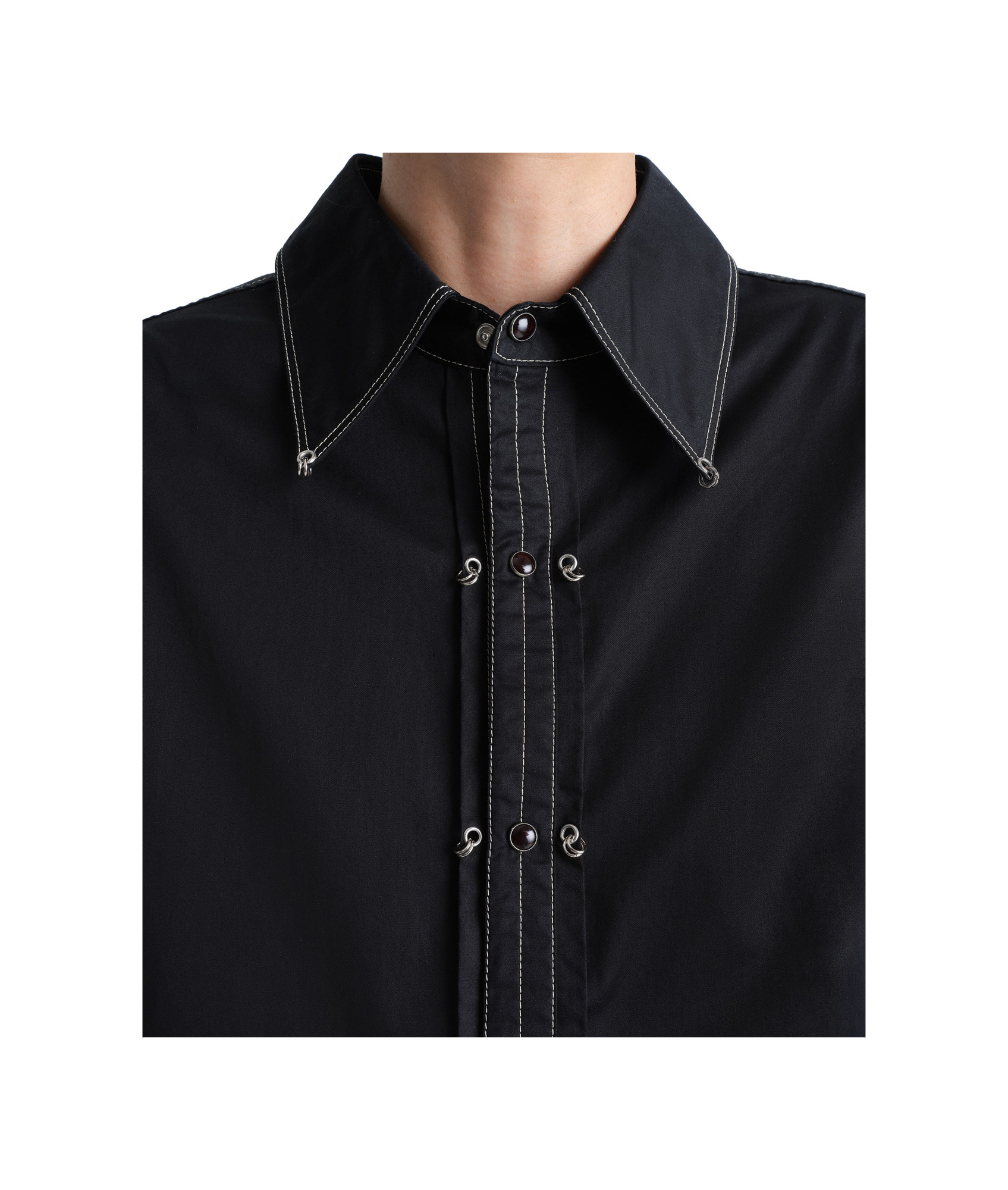 Lemaire Black Cotton Satin Embellished Metal Shirt In Black