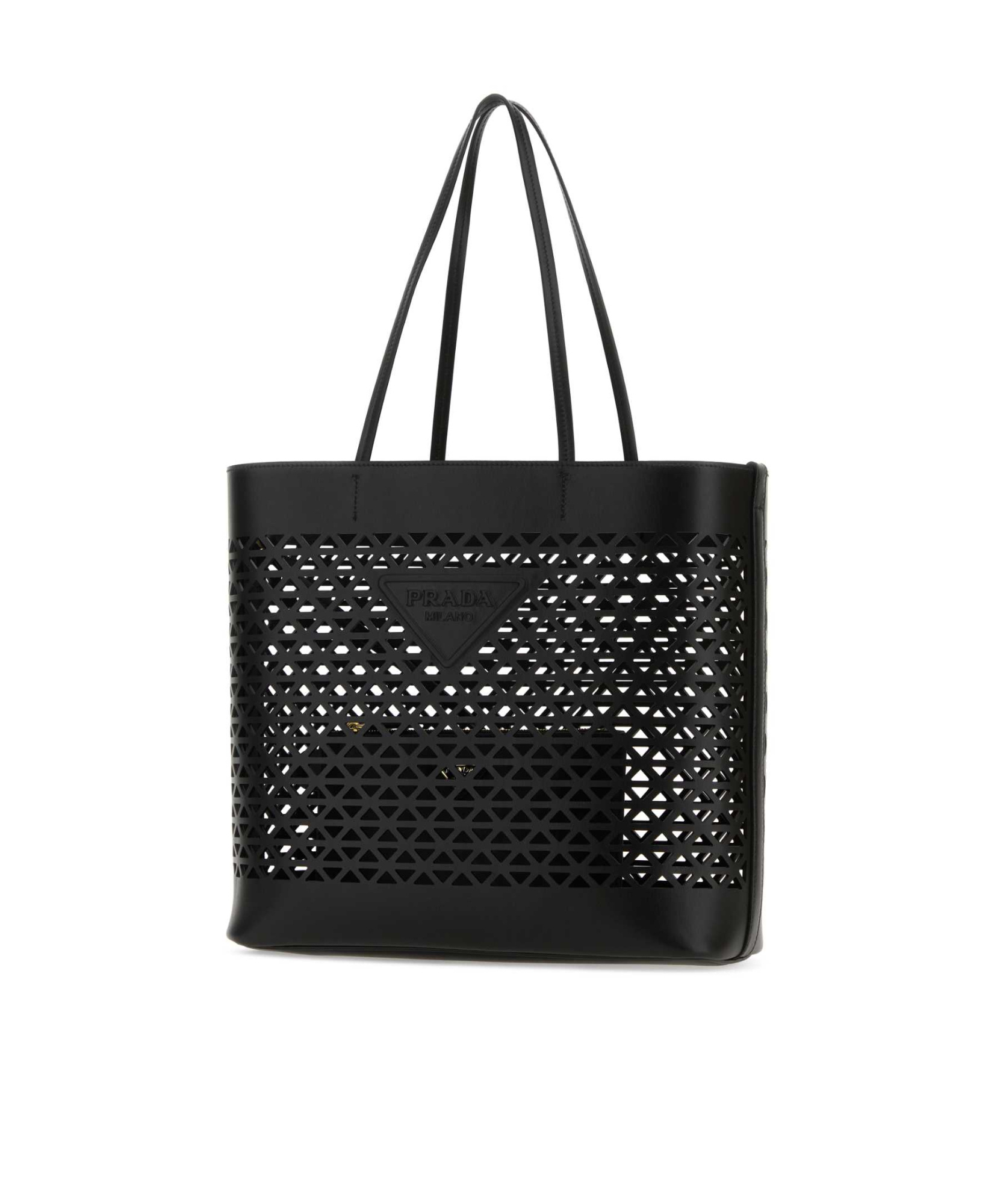 Prada Large Perforated Leather Tote Bag In Black