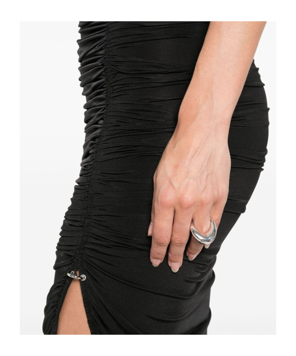 Mugler Knee Length Draped One-shoulder Dress In Black