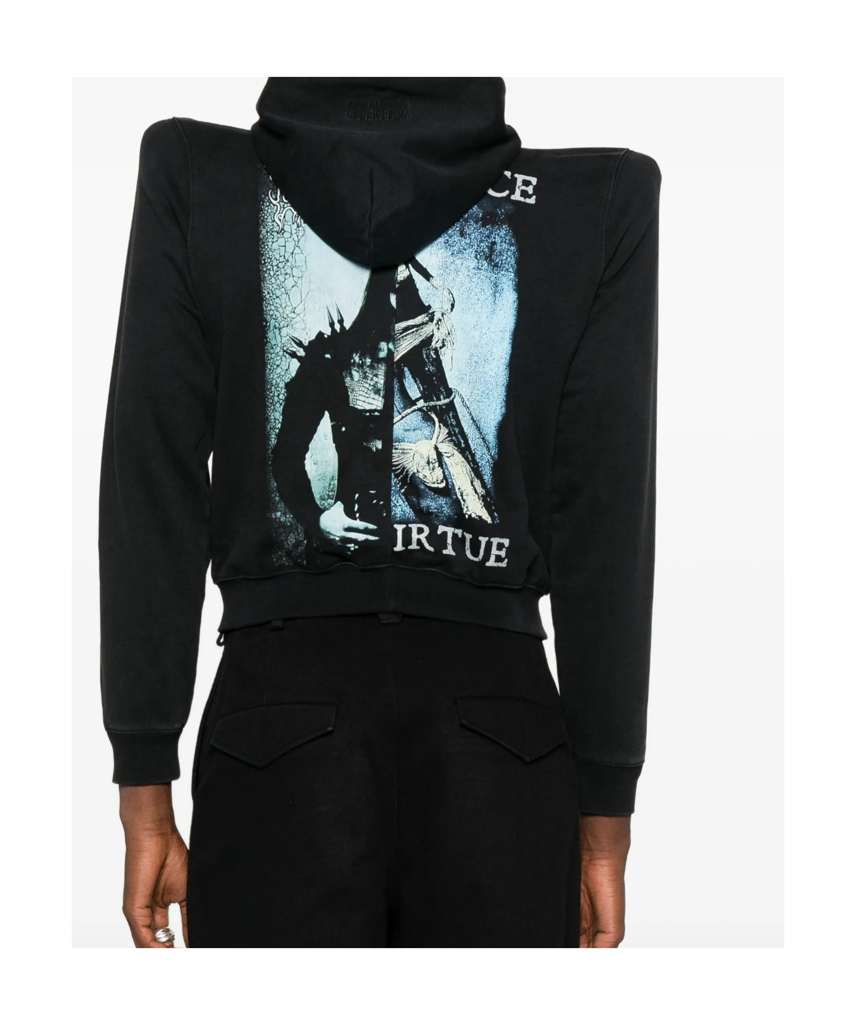 Vetements Cof Cut Up Extreme Shoulder Fitted Zip Up Hoodie Clothing In Black