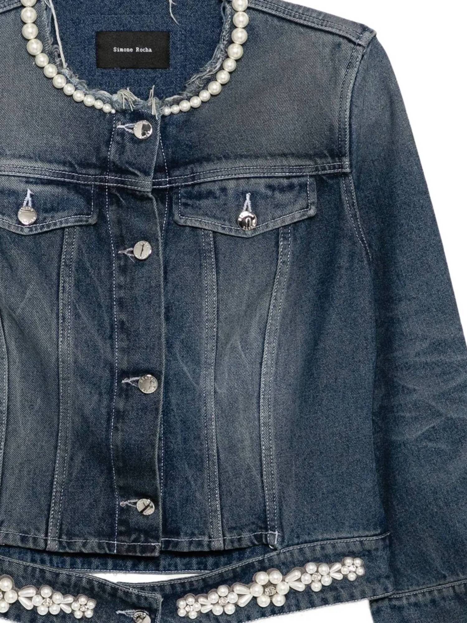 Simone Rocha Long-sleeved Denim Jacket In Blue