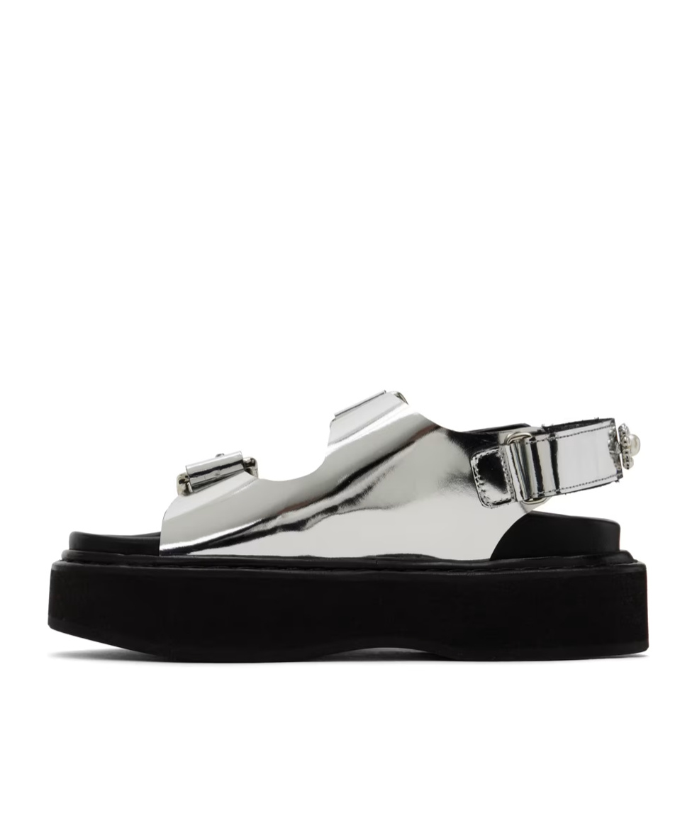 Simone Rocha Faux Pearl Detail Flat Sandals In Black