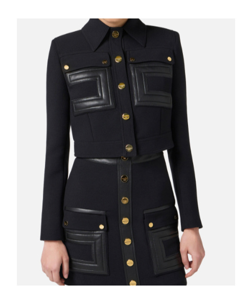 Elisabetta Franchi Cropped Jacket With Contrast Panels And Pockets In Black