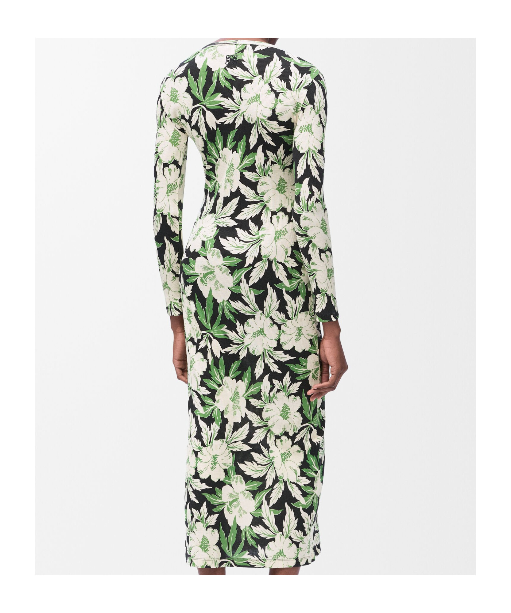 Loewe Midi Floral Patterned Dress With Long Sleeves In Green