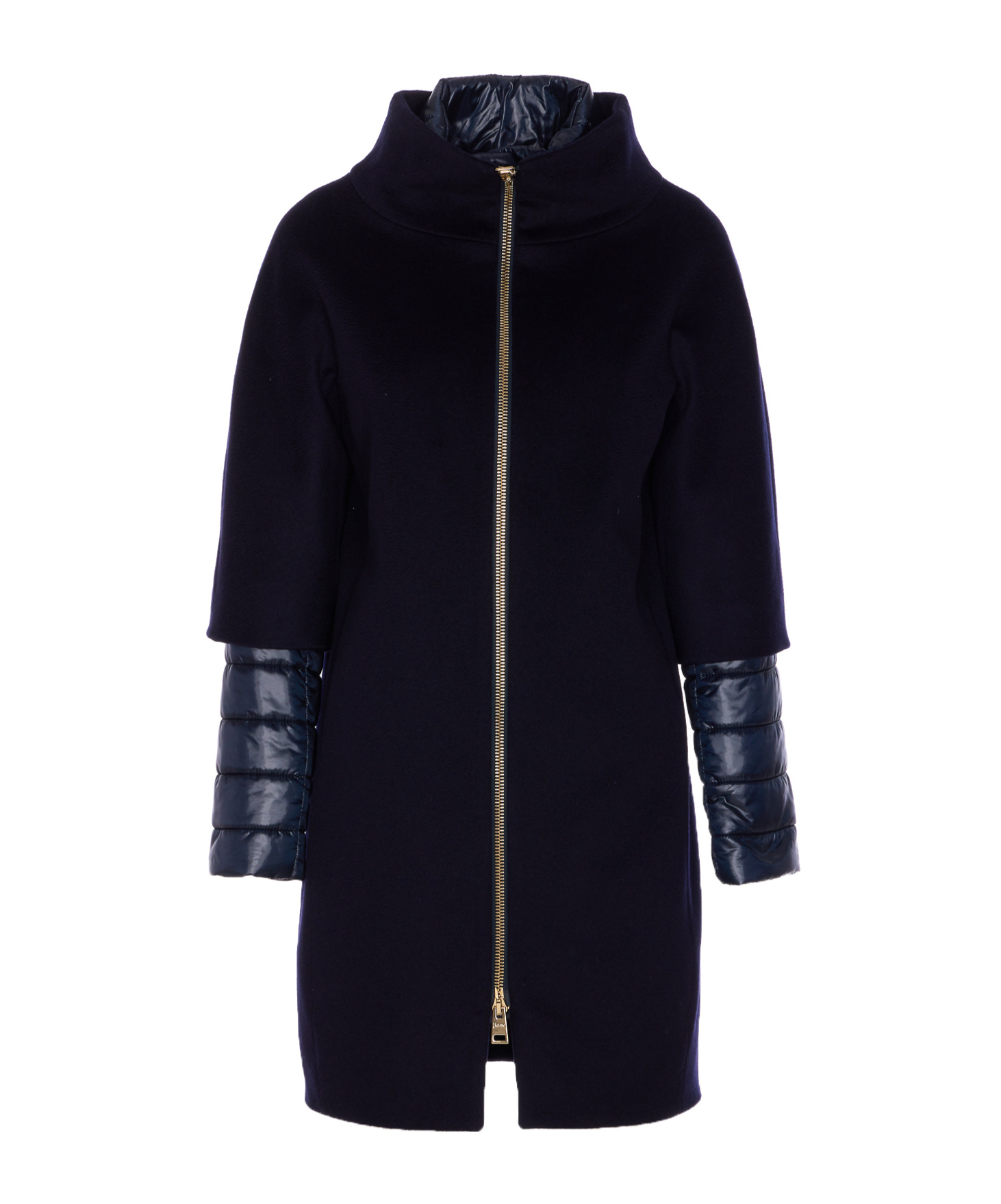 Herno Layered-sleeved Zip-up Down Coat In Black