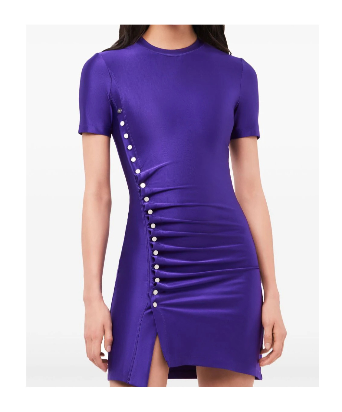 Shop Rabanne Drapé Pression Mini Dress In Blue
