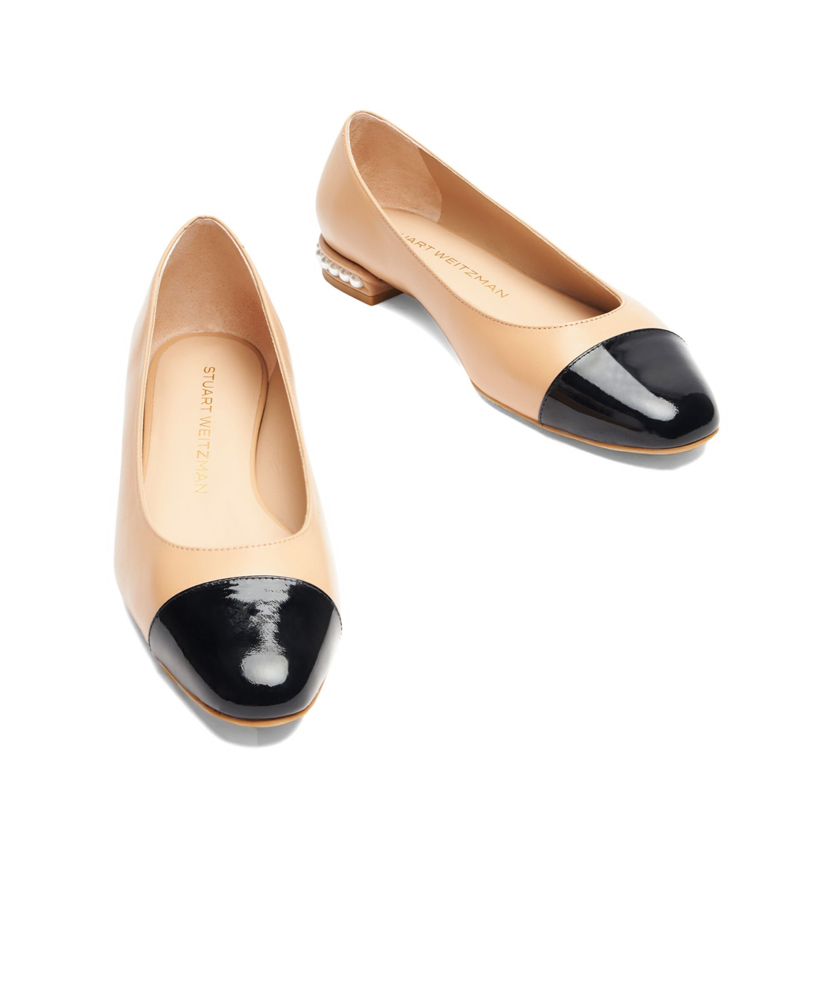 Stuart Weitzman Pearl Contrasting-toecap Ballerina Shoes In Nude