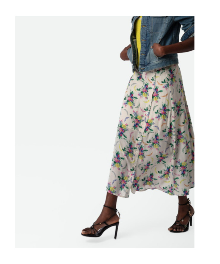 Zadig & Voltaire June Floral-print Midi Skirt In Nude