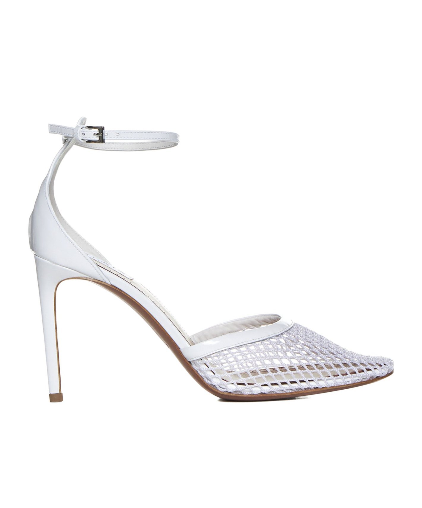 Alaïa Fishnet Patent Ankle-strap Pumps In White