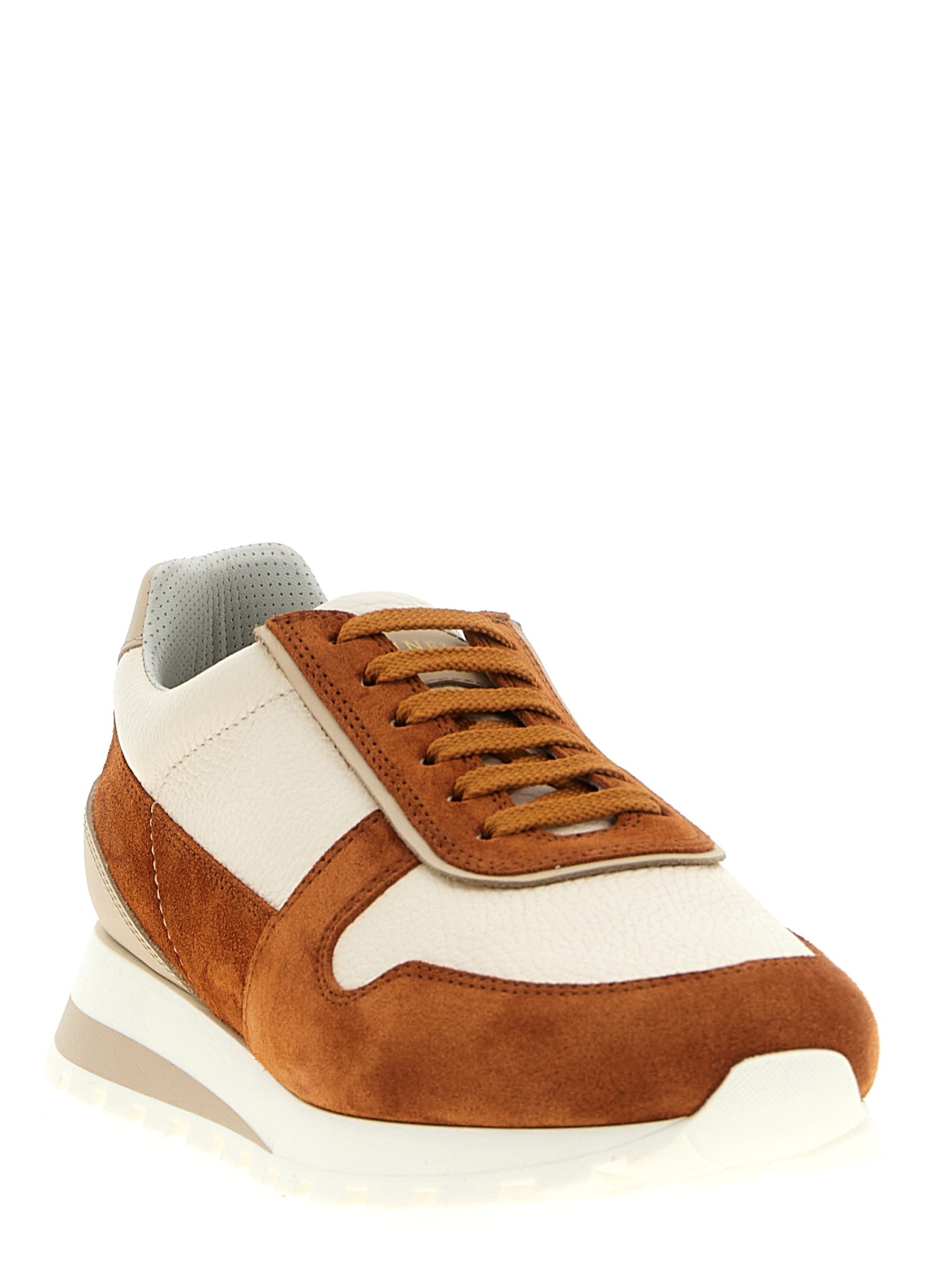 Brunello Cucinelli Suede Rubber Sole Leather Sneakers In Brown