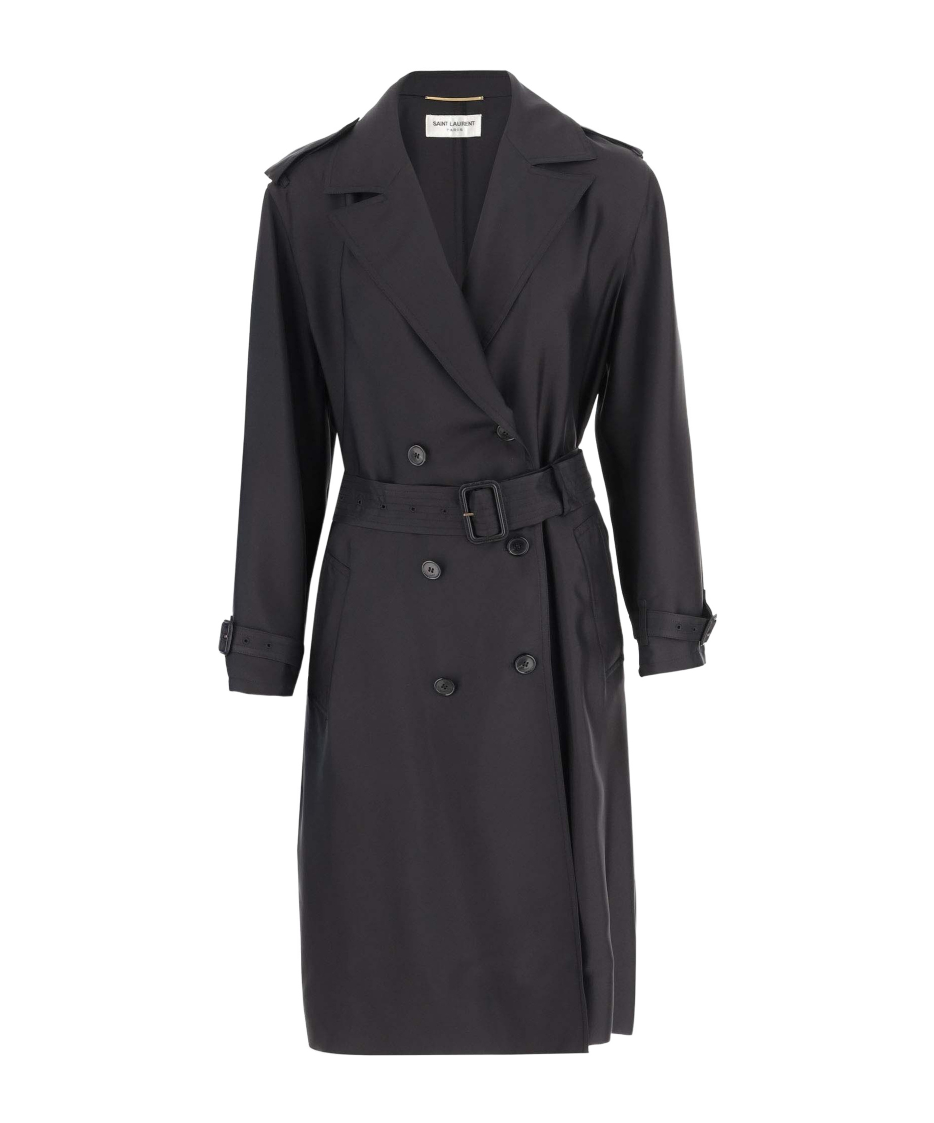 Saint Laurent Silk Trench Coat In Black