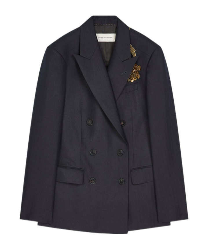 Dries Van Noten Embroidered Double-breasted Blazer In Black