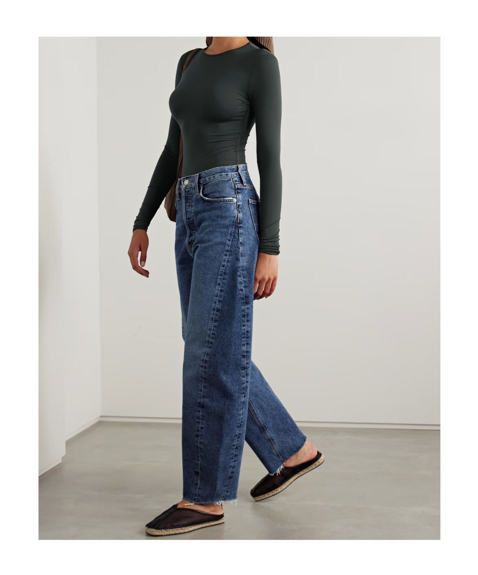 Agolde Stretch Thong Bodysuit In Black