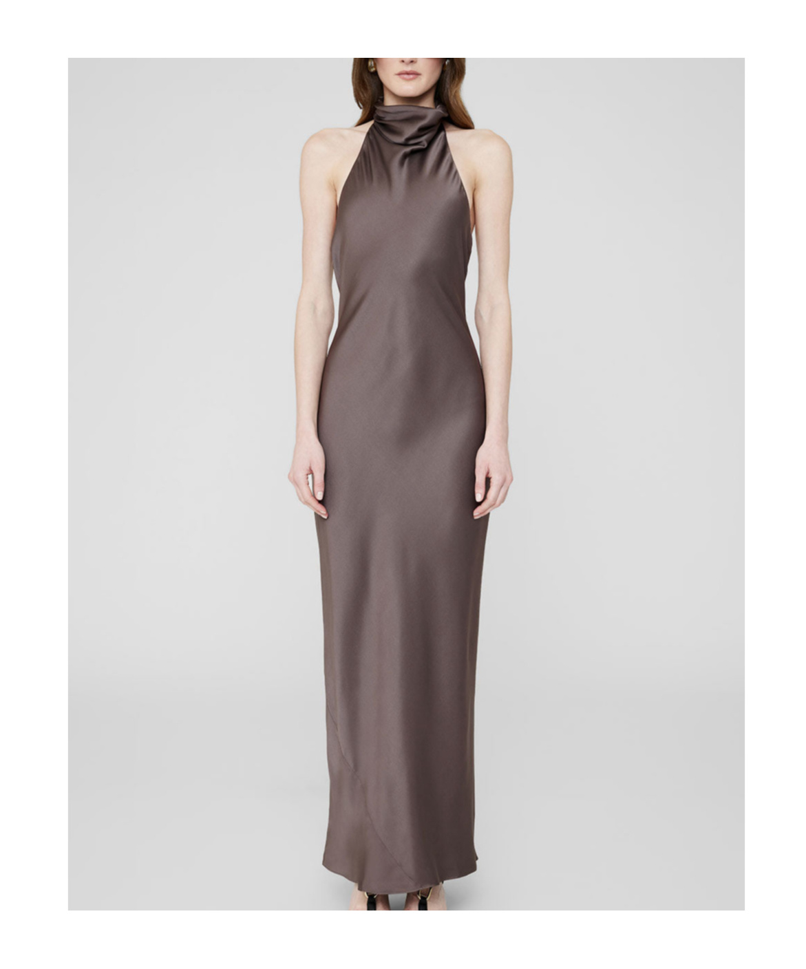 Shop Anine Bing Eliana Halterneck Open-back Satin Dress In Black