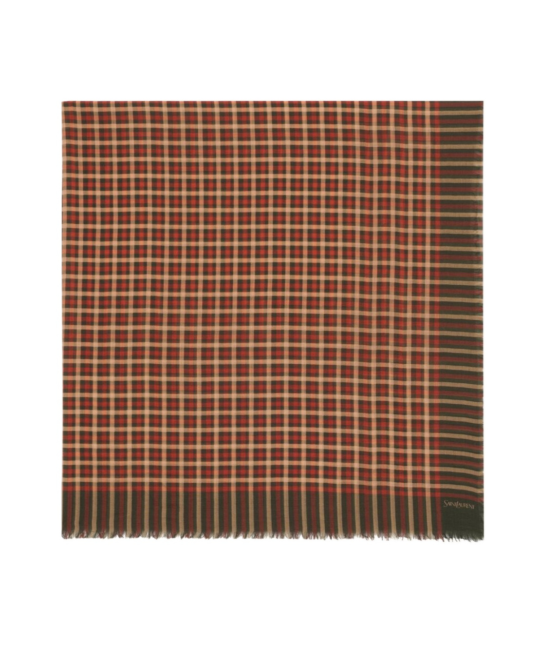 Saint Laurent Large Square Scarf In Madras Wool Twill In Brown