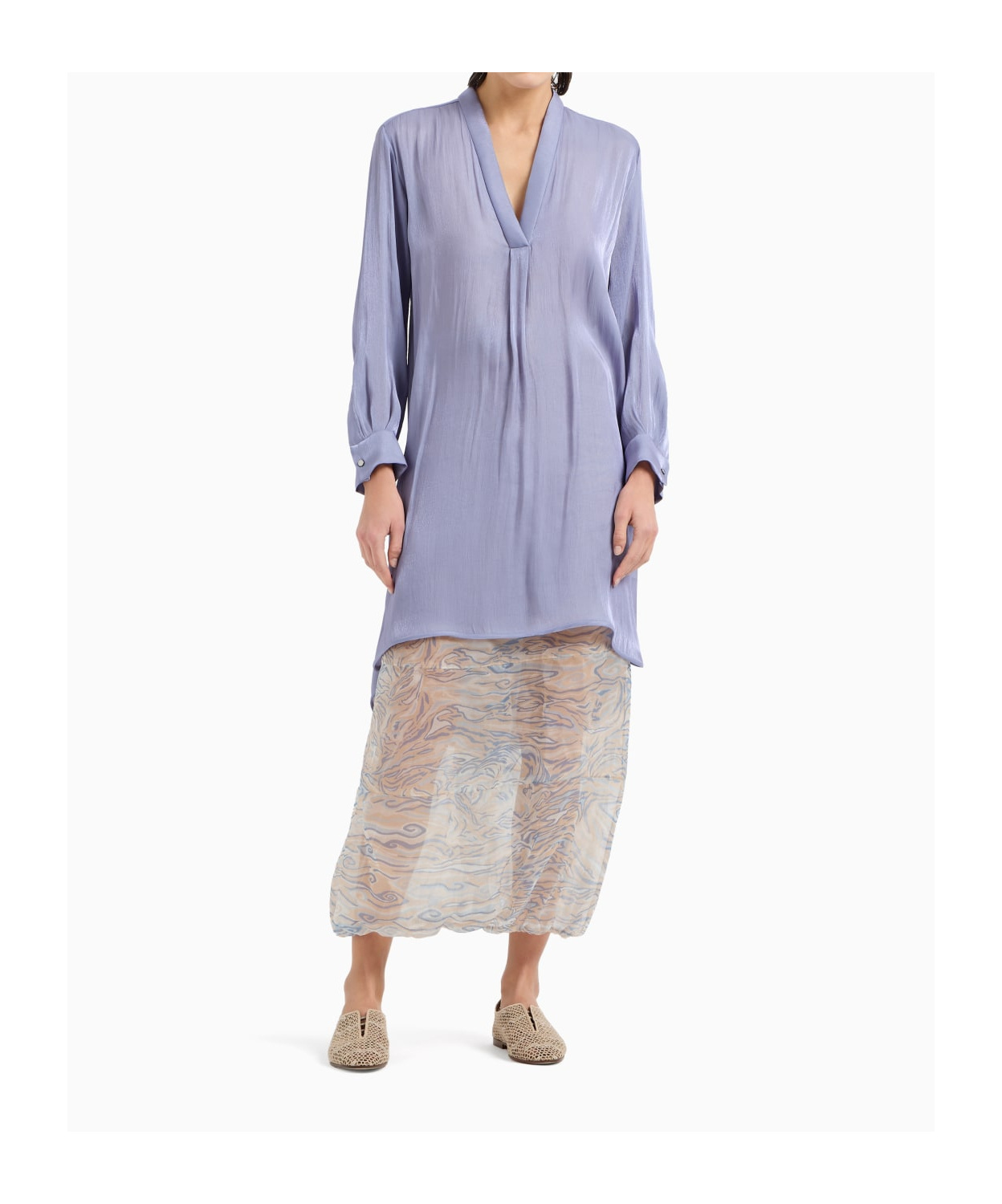 Giorgio Armani Long Shirt In Shiny Fabric In Blue