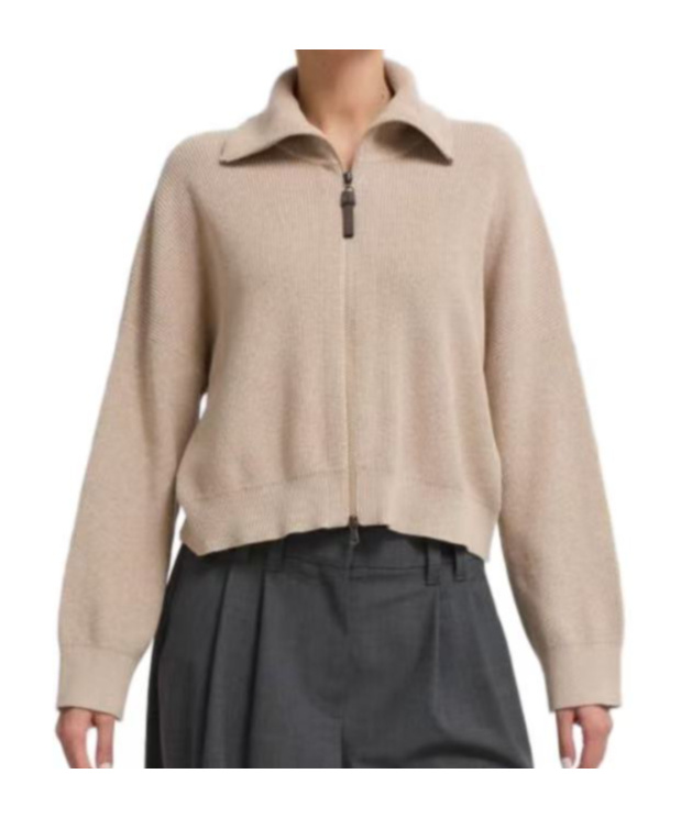Brunello Cucinelli Knitted Cotton Blouson Jacket In Pink