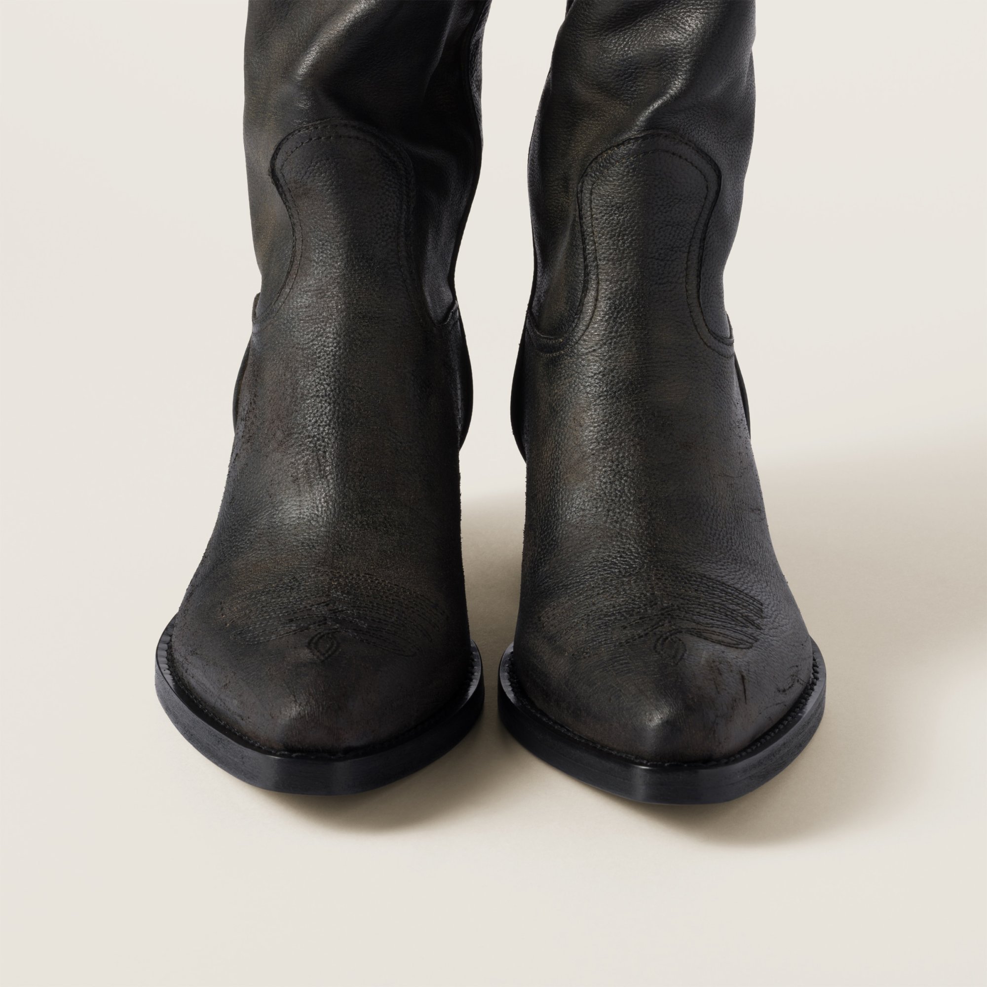 Miu Miu Round-head Short Boots In Black