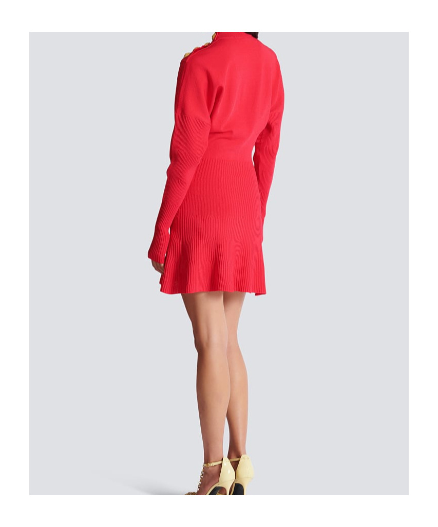 Balmain Short Flared Knit Dress In Red