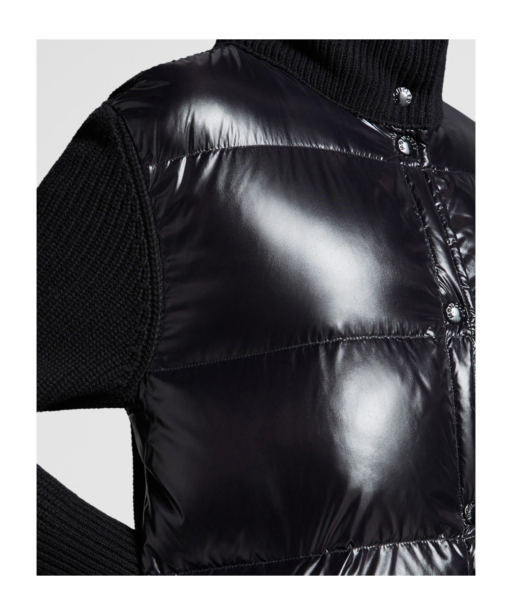 Shop Moncler Padded Wool Cardigan In Black