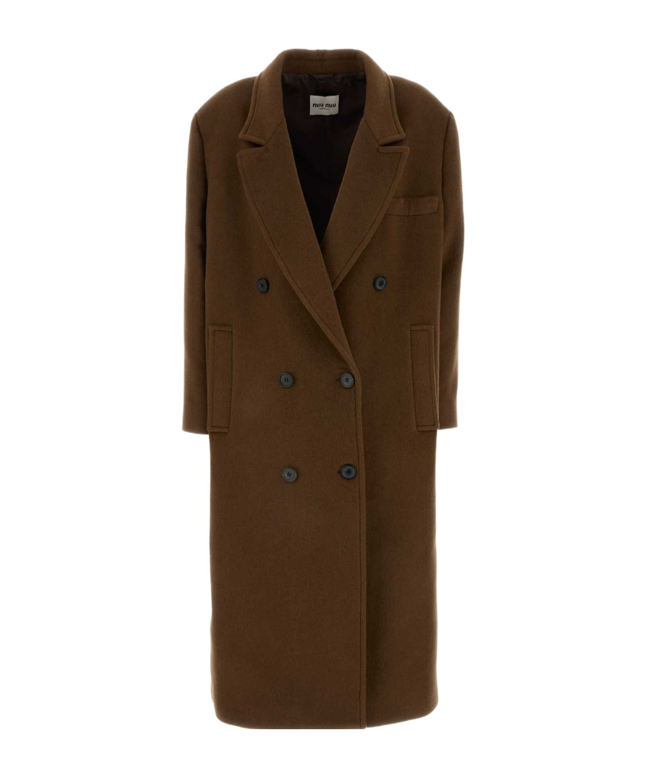 Miu Miu Virgin Wool Coat In Brown