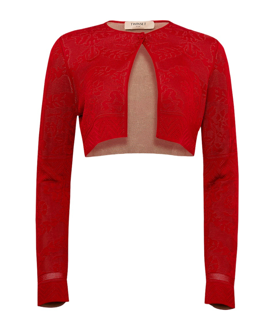 Twinset Short-sleeved Knitted Cardigan In Red