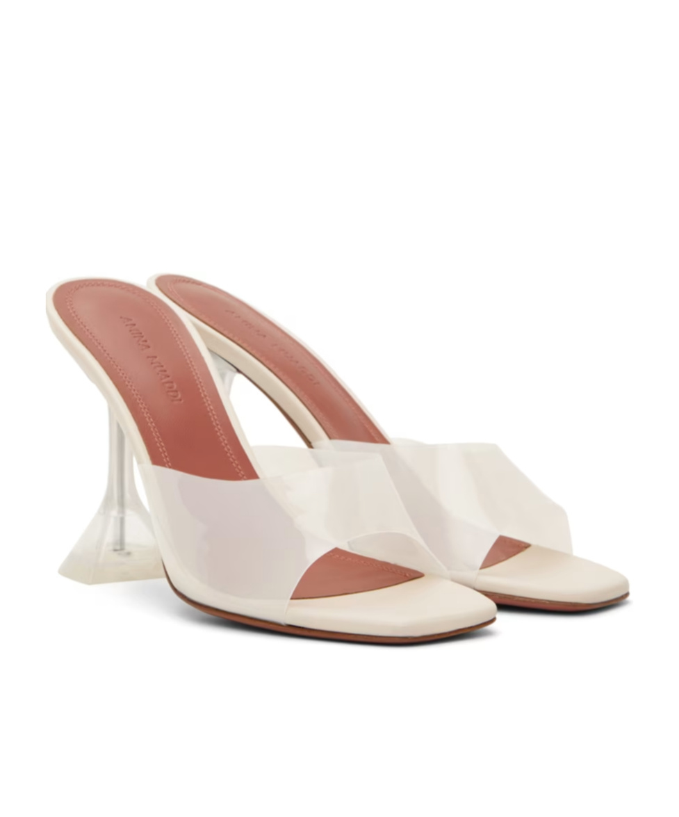 Amina Muaddi Lupita Glass Slippe Open-toed Heels Sandals In White
