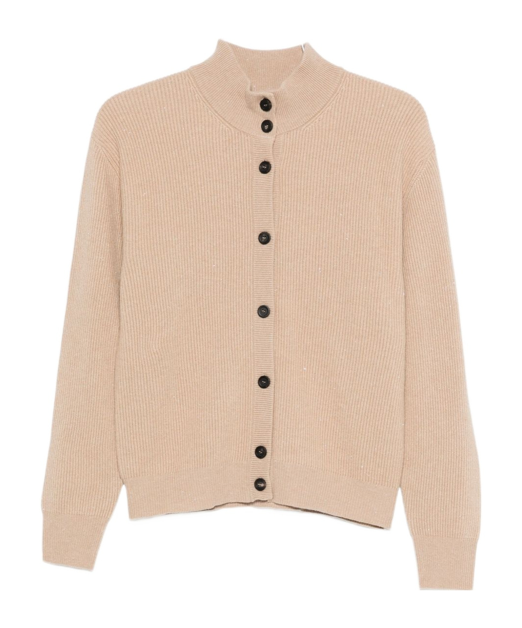 Peserico Beige Ribbed Knit Sweater With High Neckline In Nude