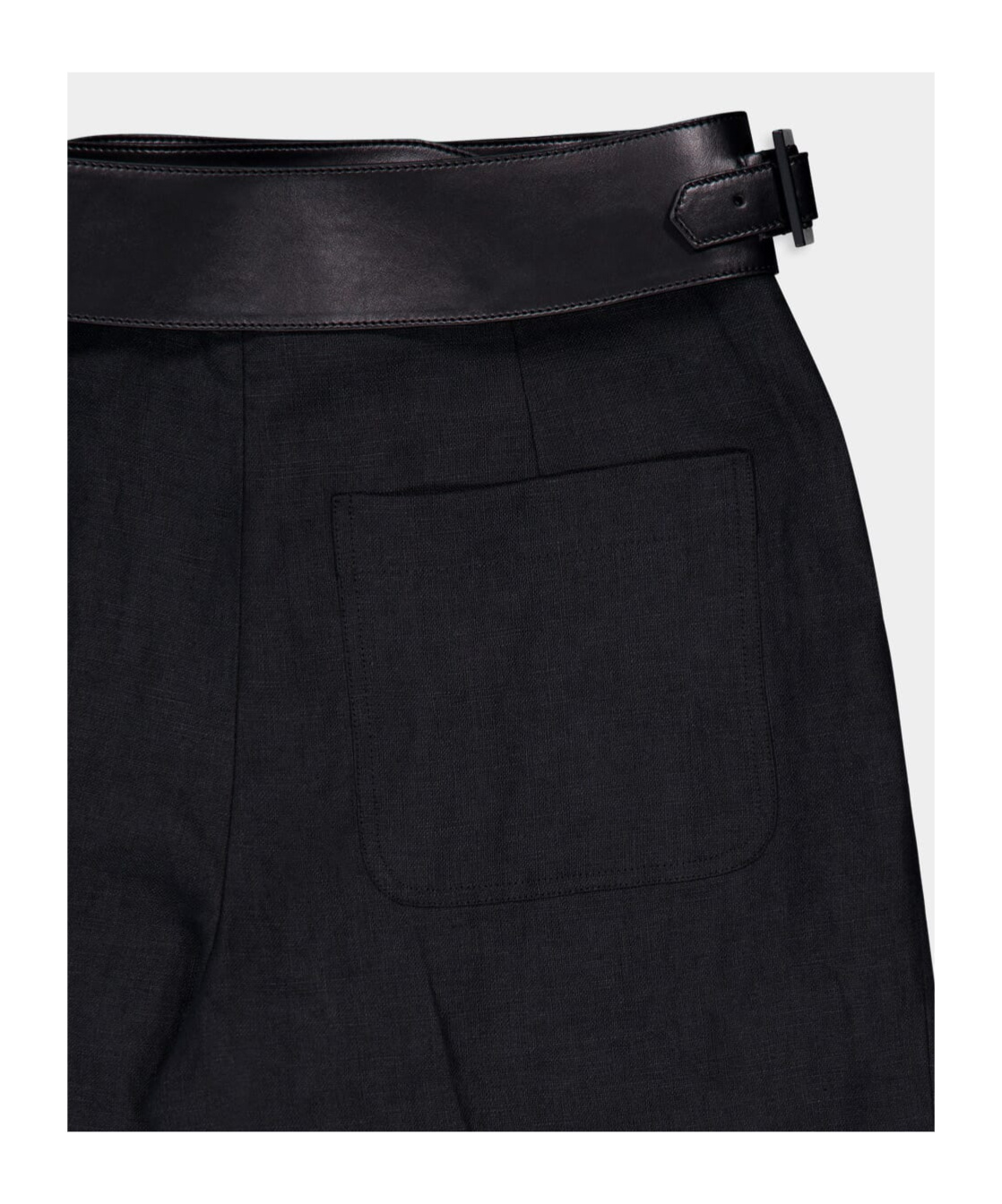 Ferragamo Belted Linen Straight Pants In Black