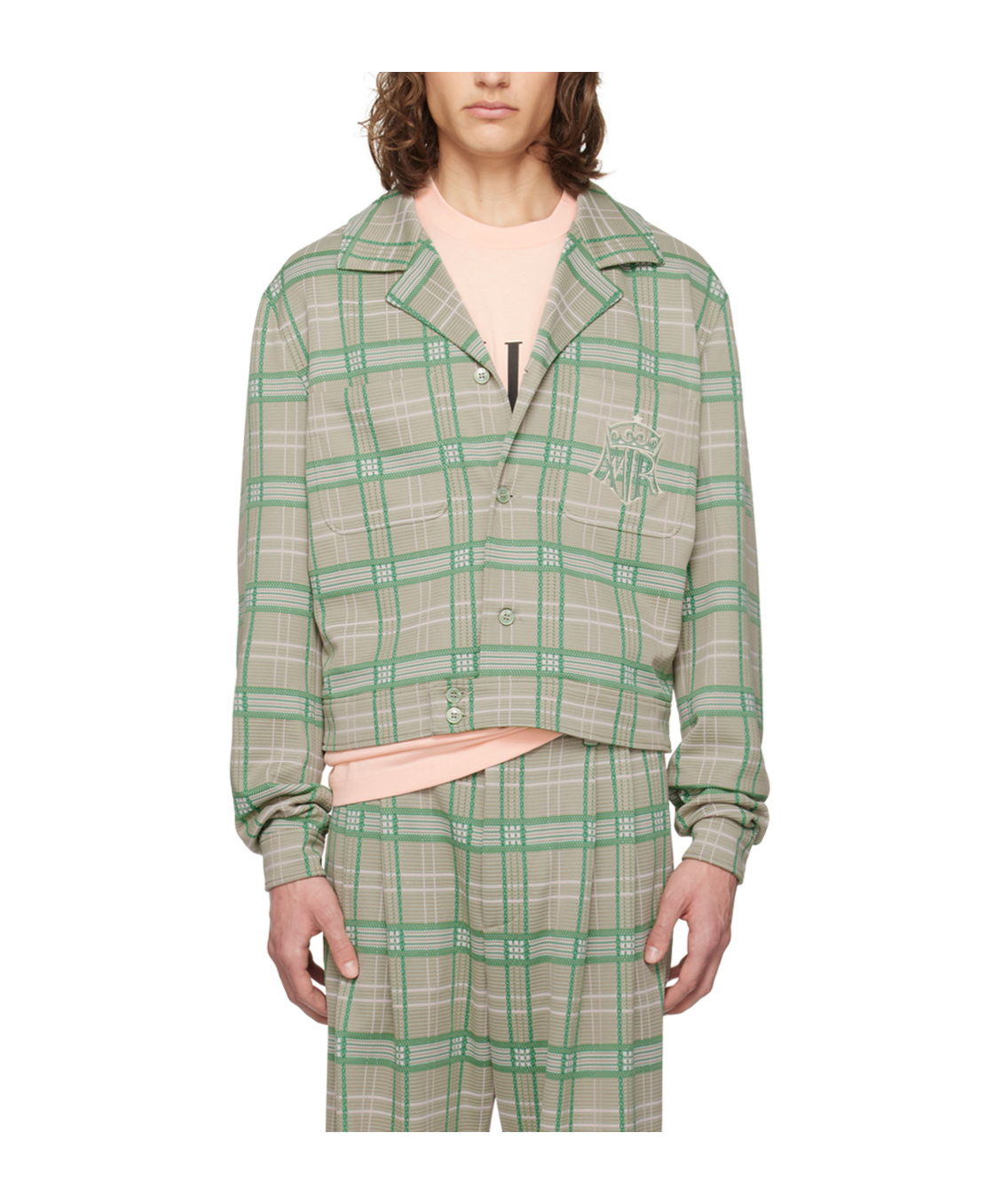 Amiri Short Checkered Casual Jacket In Green