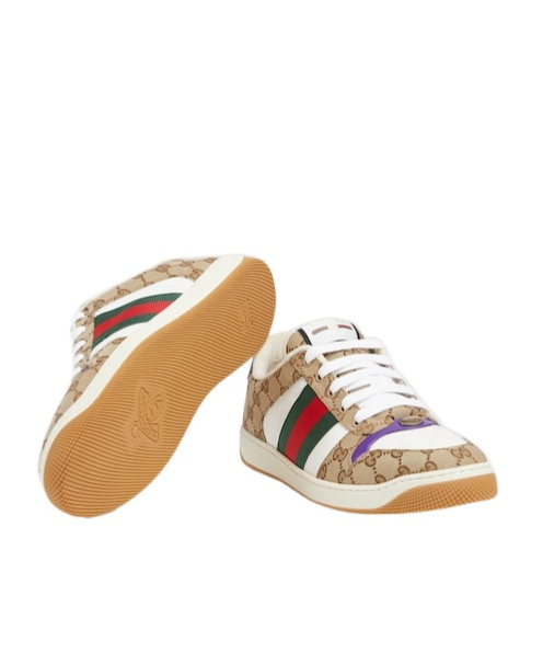 Gucci Beige Ebony Textile Gg Supreme Screener Sneakers In White