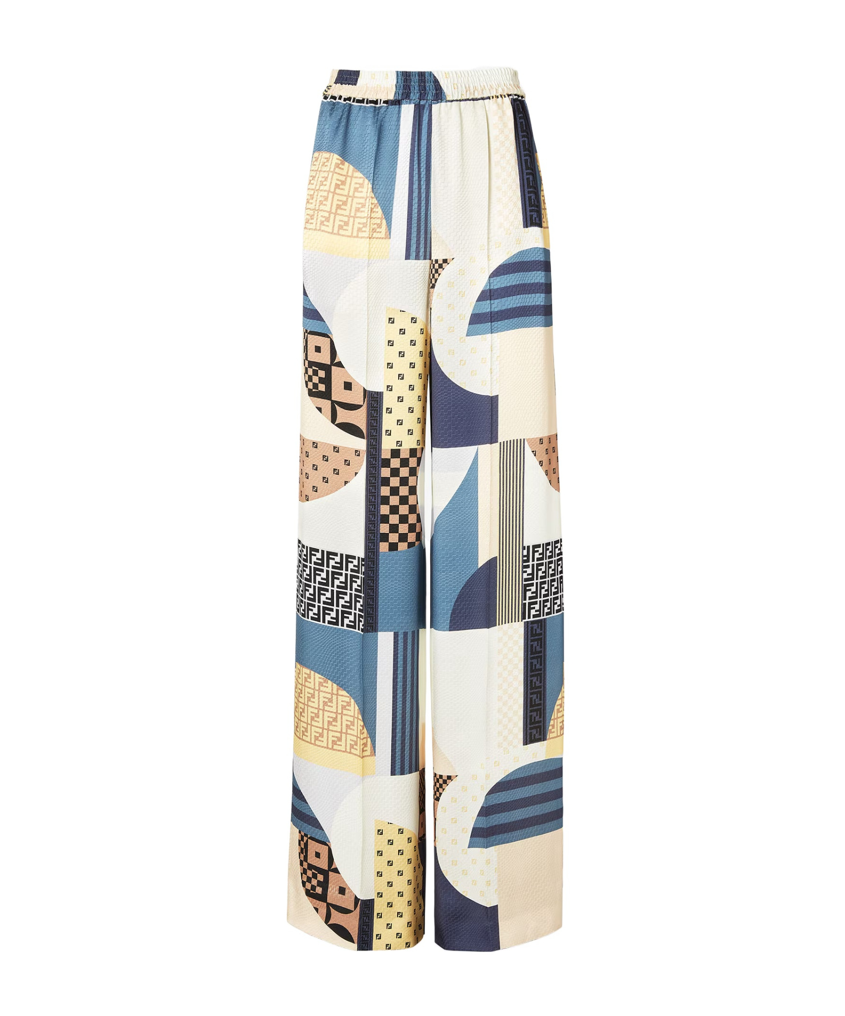 Fendi Blue Silk Pants With Patchwork Print