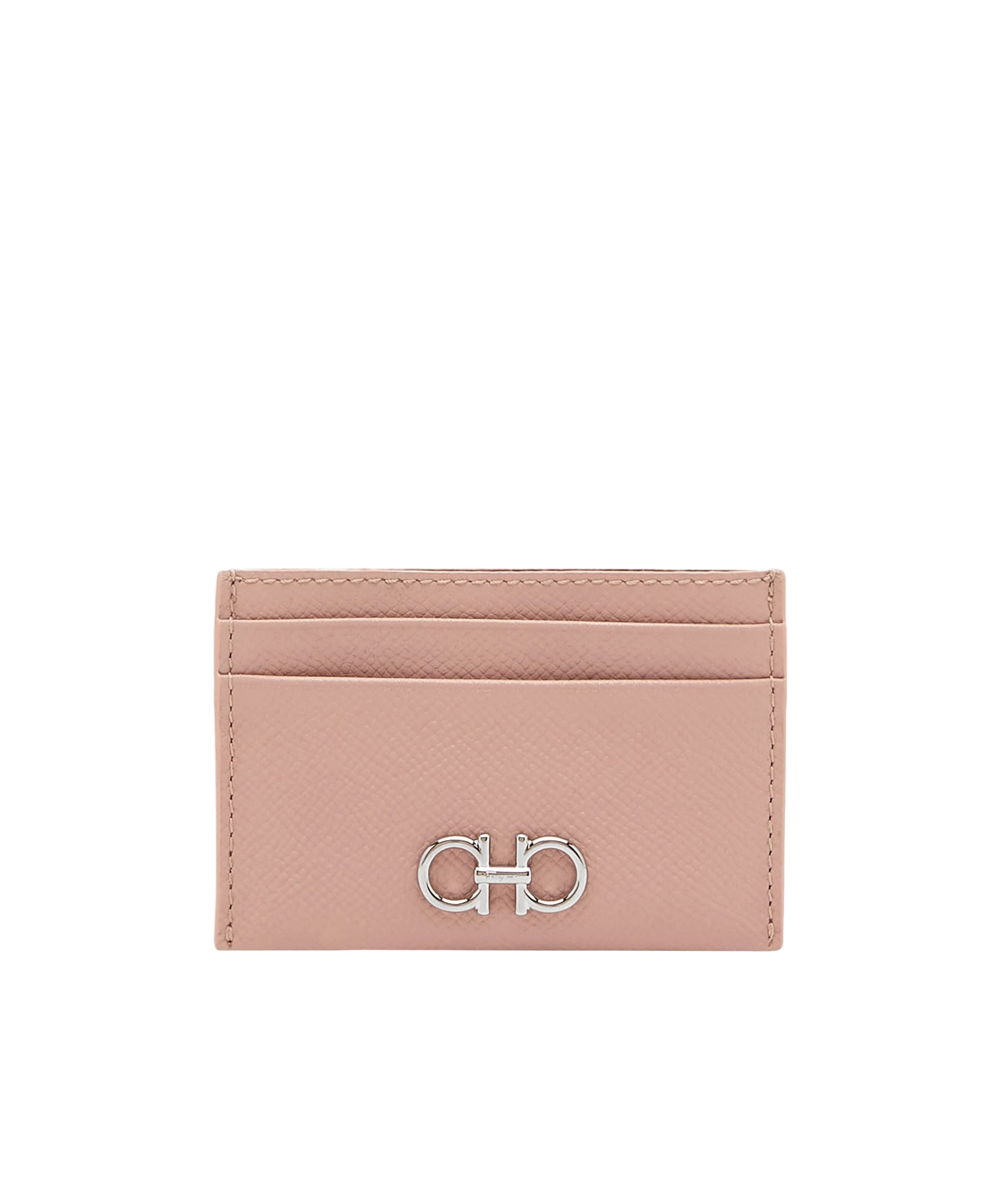 Ferragamo Gancini Hammered Leather Cardholder In Nude