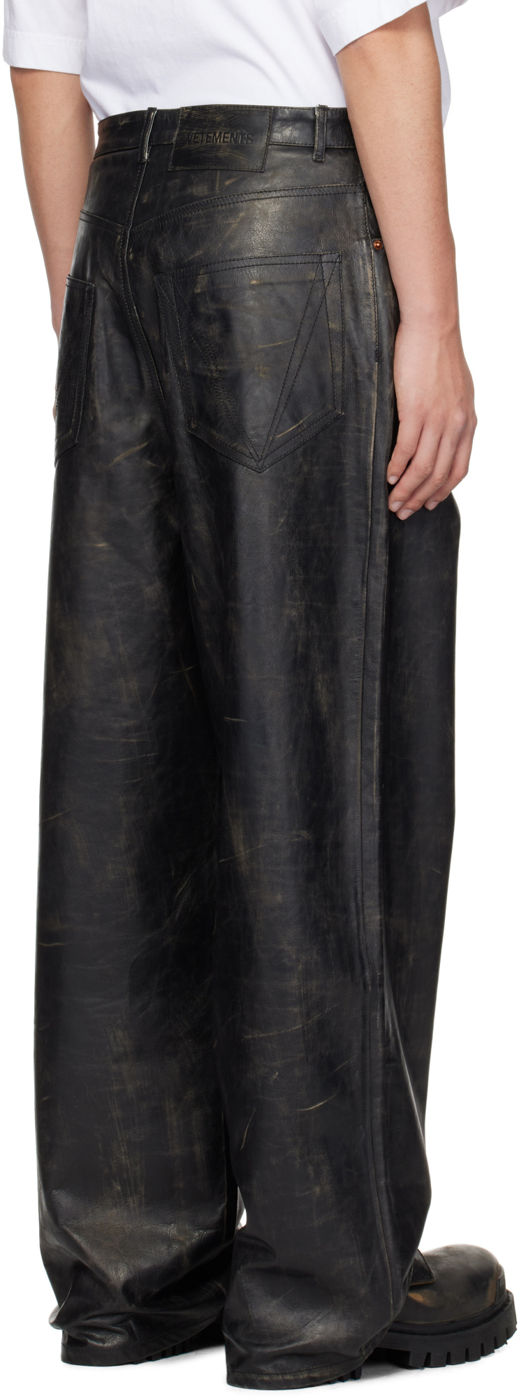 Vetements Distressed Leather Trousers In Multi