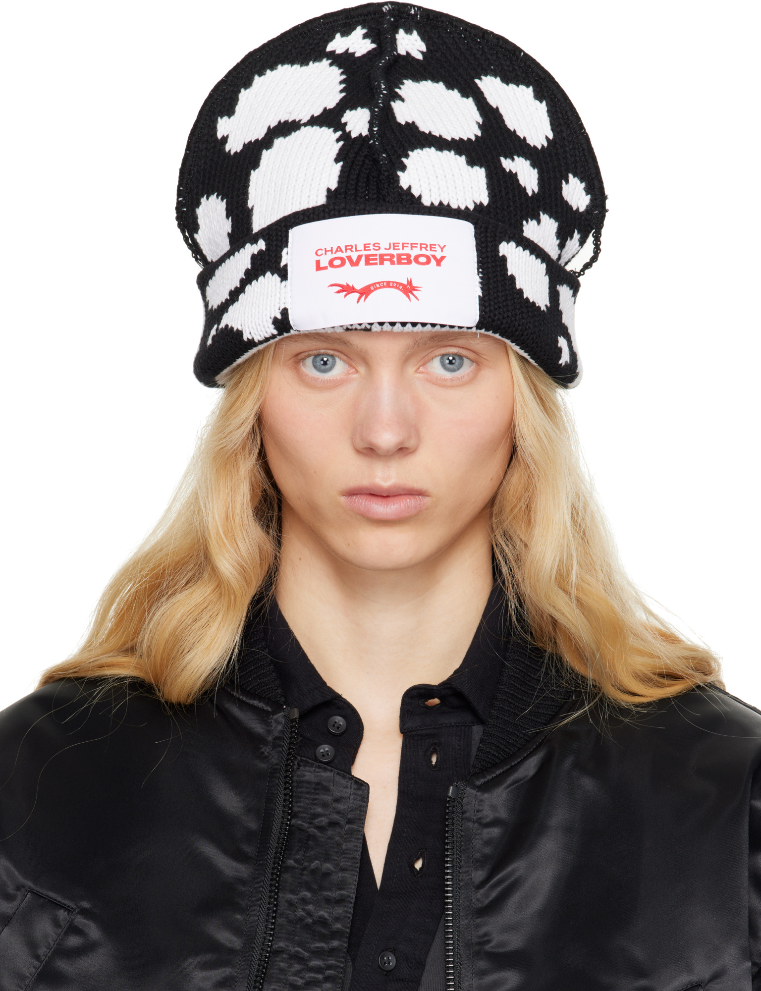 Charles Jeffrrey Loverboy Patterned Beanie In Black