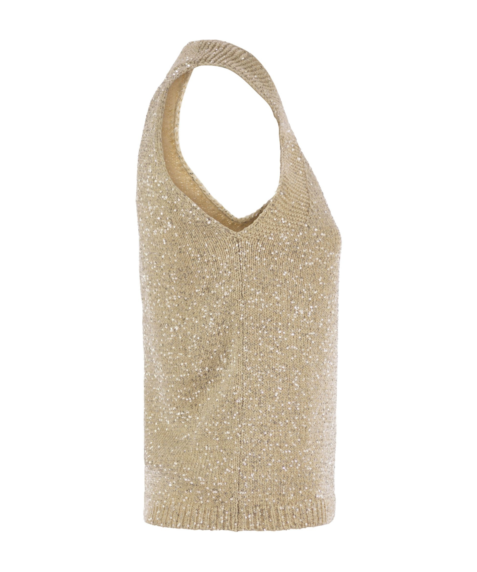 Fabiana Filippi Cotton Knit Tank Top With Sequins In Nude