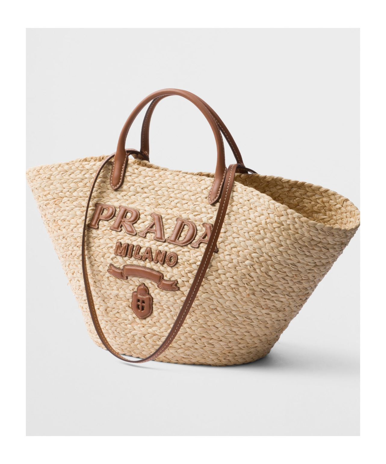 Prada Large Woven Fabric And Leather Tote Bag In Nude