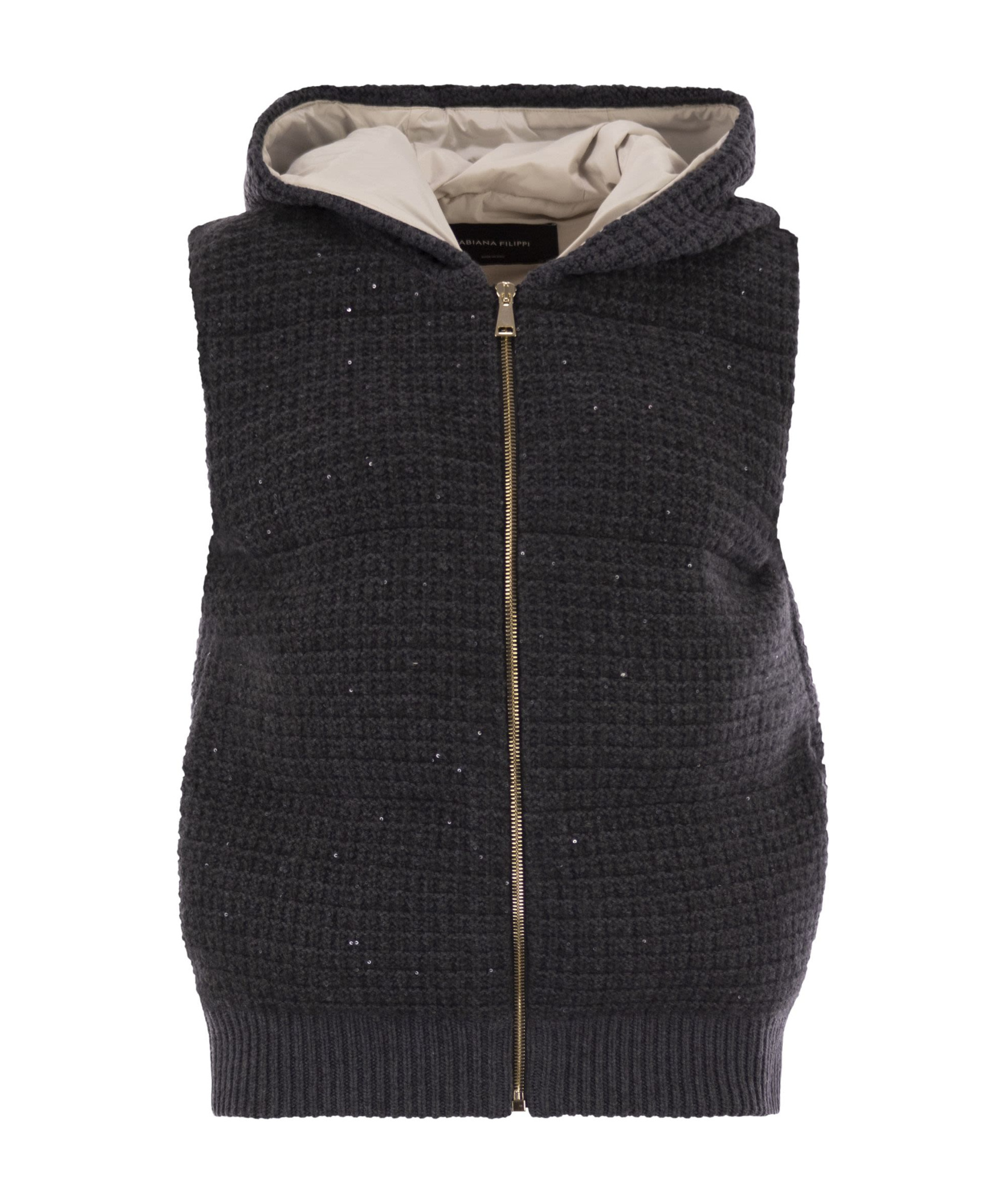 Fabiana Filippi Short Hooded Vest With Textured Knit And Zipper Closure In Black
