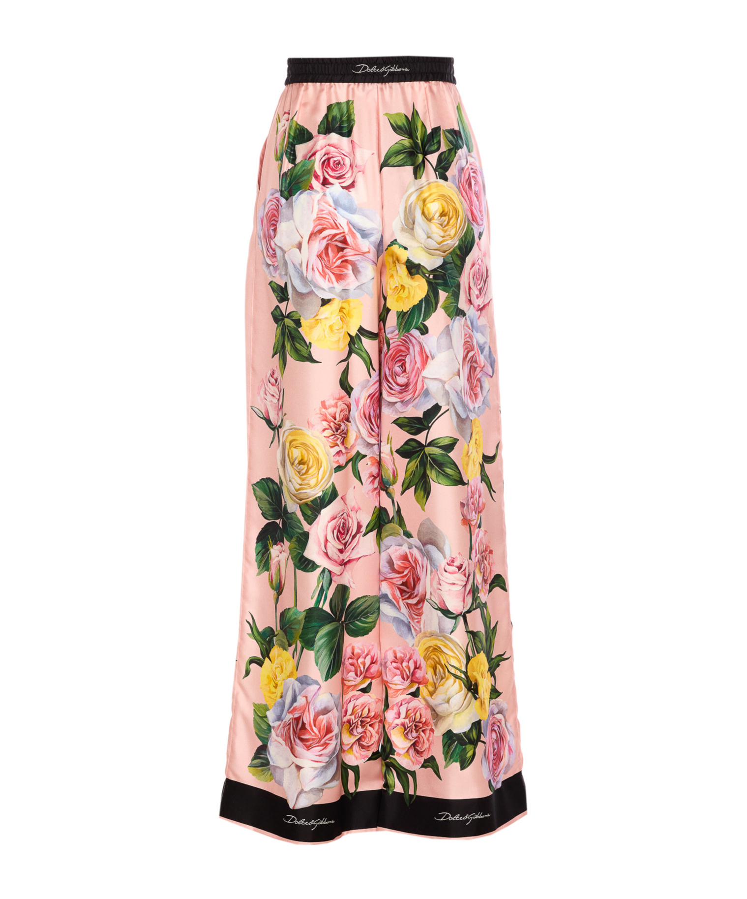 Dolce & Gabbana Floral Print High Waist Wide Leg Trousers In Multicolor