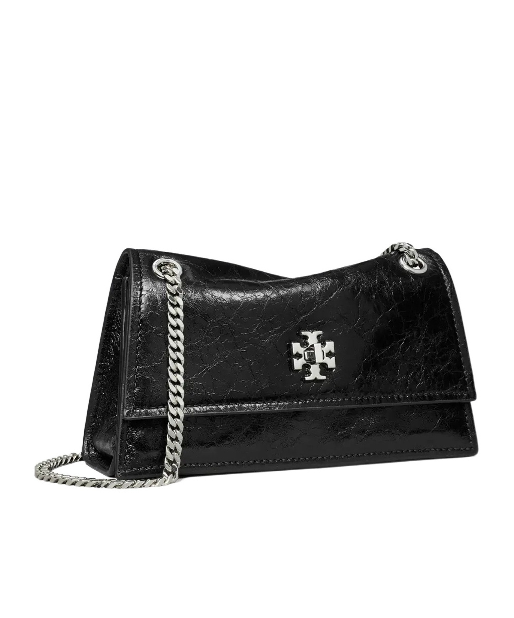 Tory Burch Kira Black Crossbody Bag With Chain Strap And Metallic Logo On The Front In Leather Woman In Black