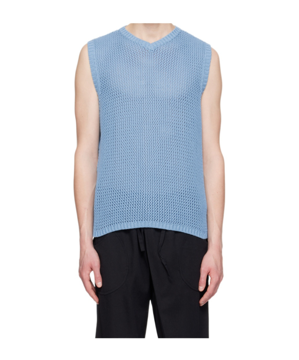 Gimaguas Cotton Bridget Vest Knit Ribbed Sleeveless V Neck In Blue