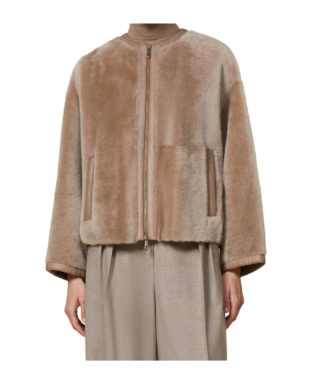 Max Mara Sheepskin Knitwear Coat In Brown