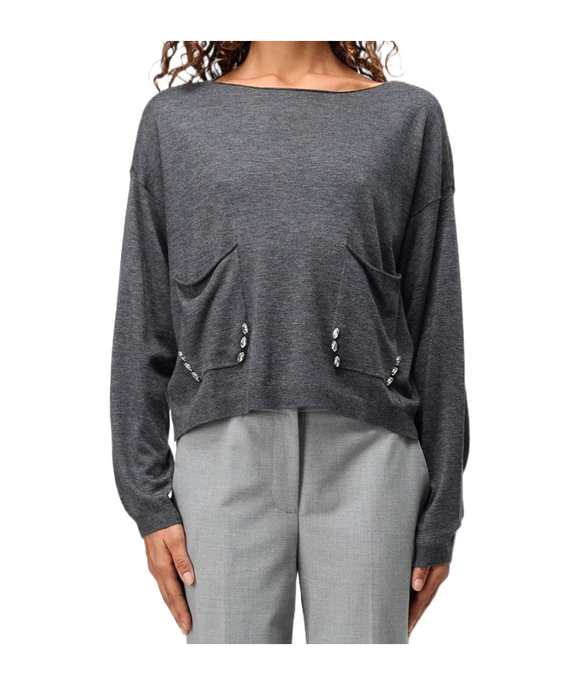 Twinset Long-sleeved Sweater In Gray