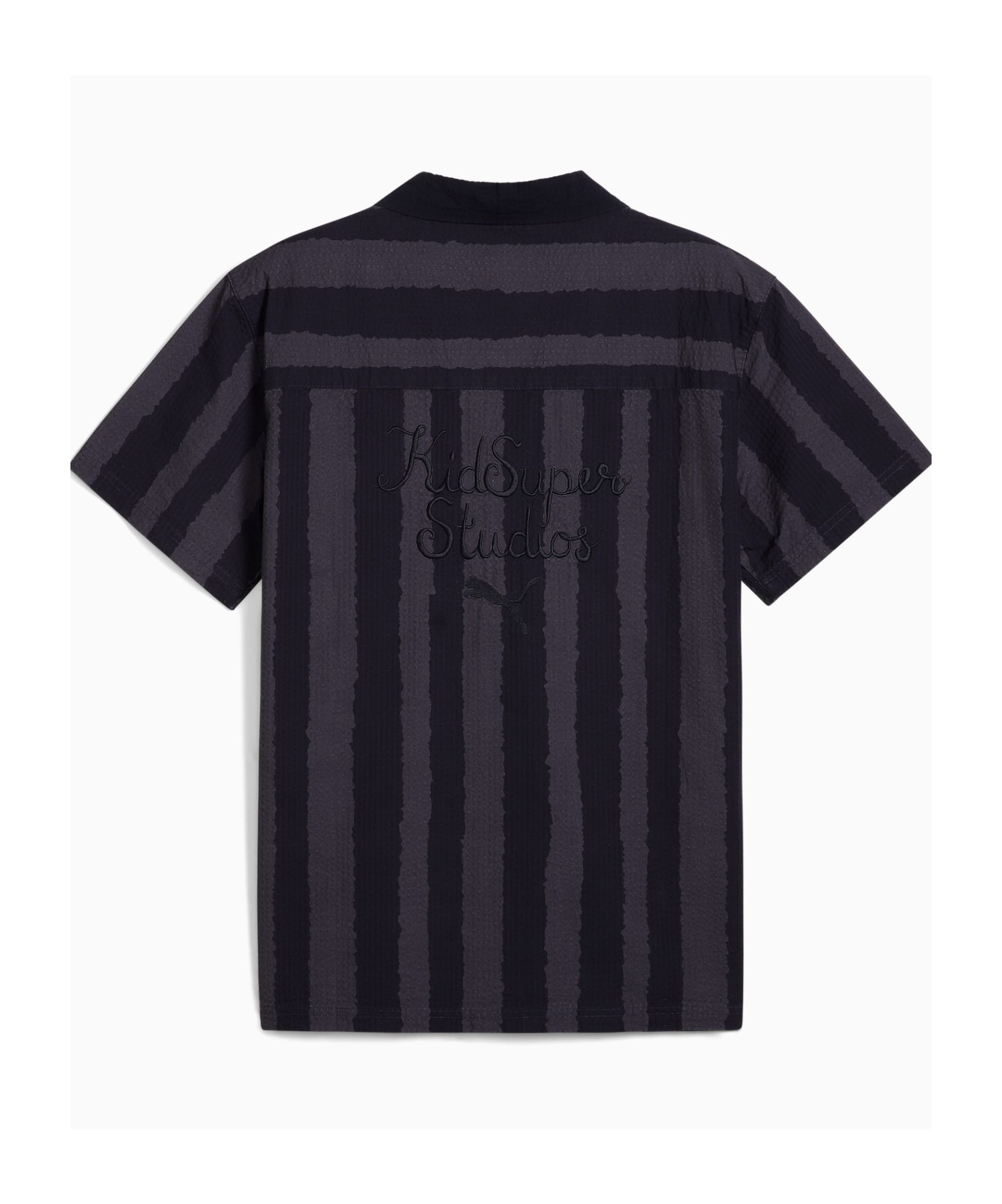 Puma X Kidsuper Stripe Cotton Seersucker Camp Shirt In Navy Blue