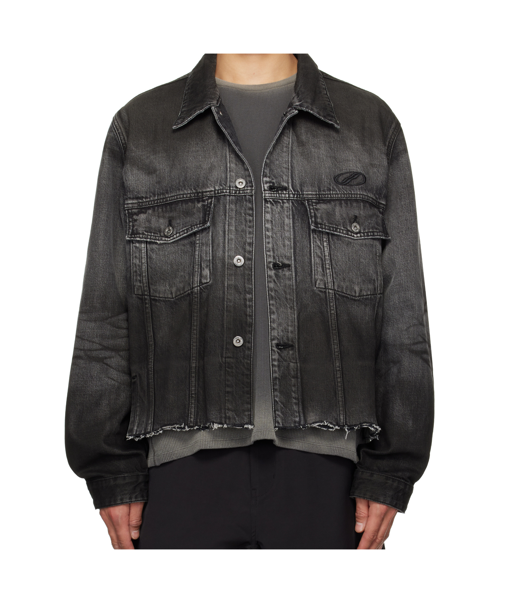 We11 Done Sprayed Sporty Selldone Denim Jacket In Black