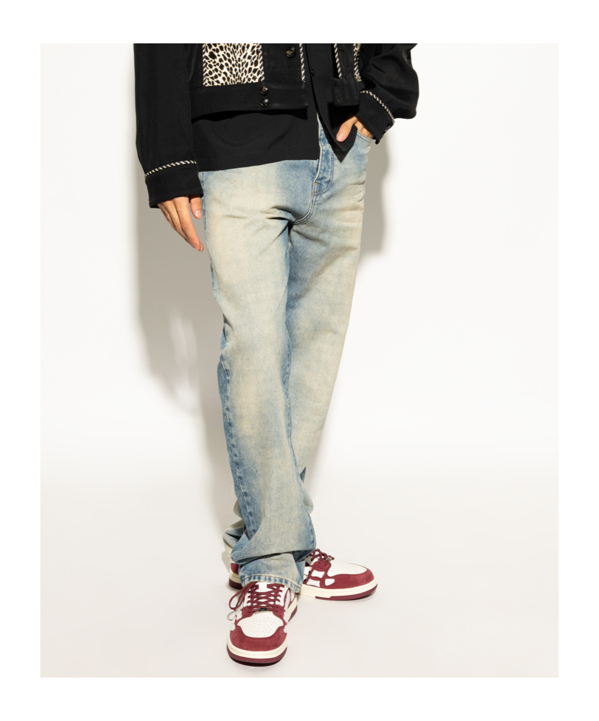 Amiri Burgundy Leopard Skel-top Sneakers In White