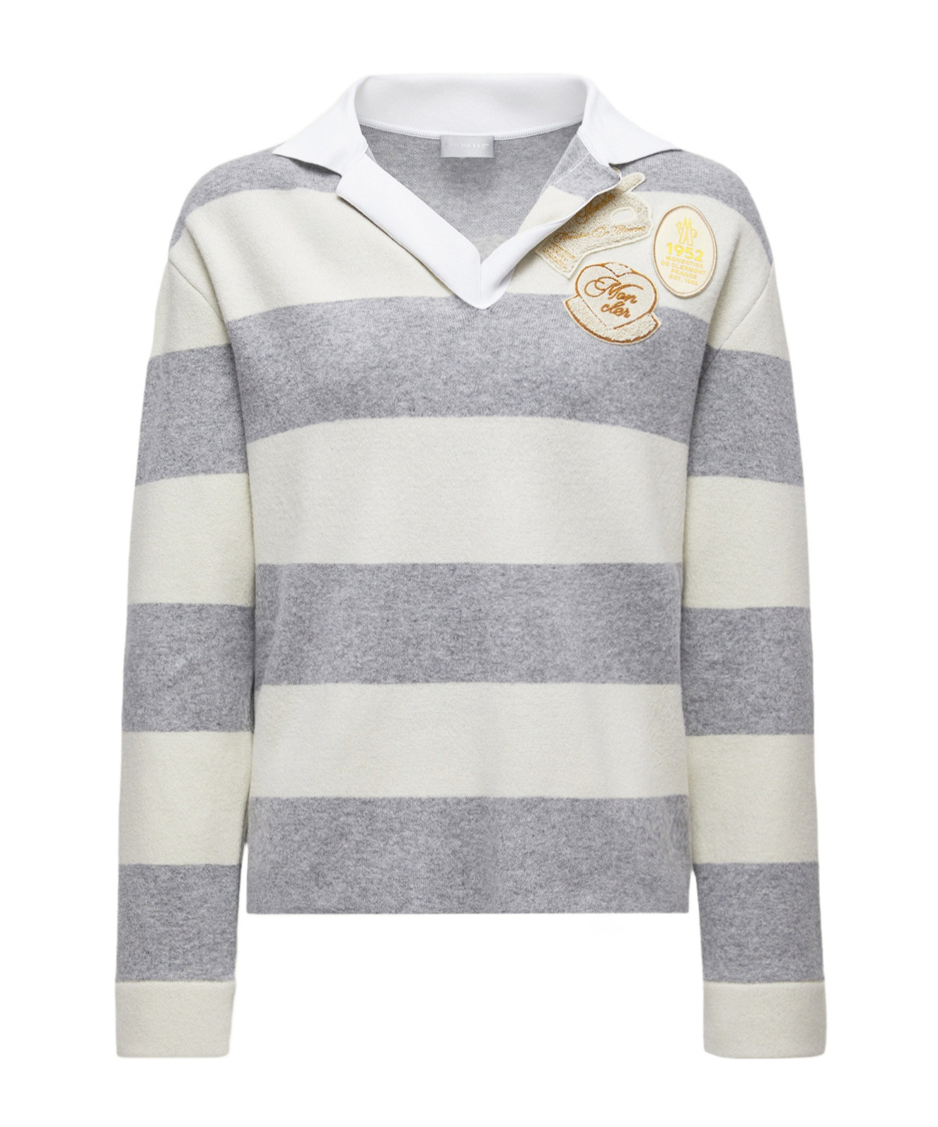 Moncler Striped Wool And Cotton-blend Polo Shirt In Gray